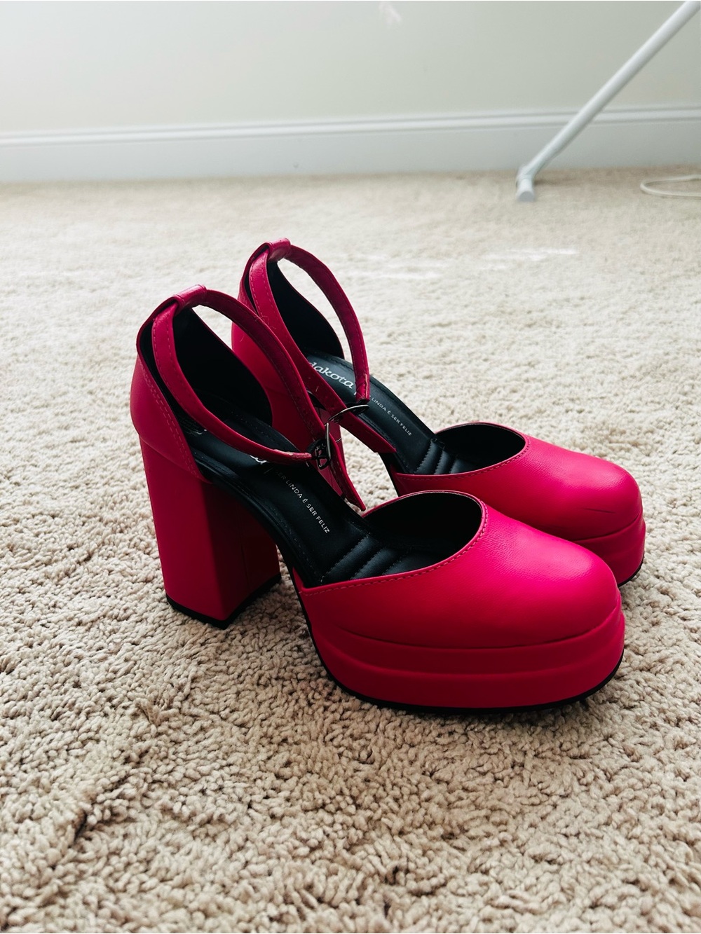 Chunky Platform Mary Jane Pumps in Bright Pink